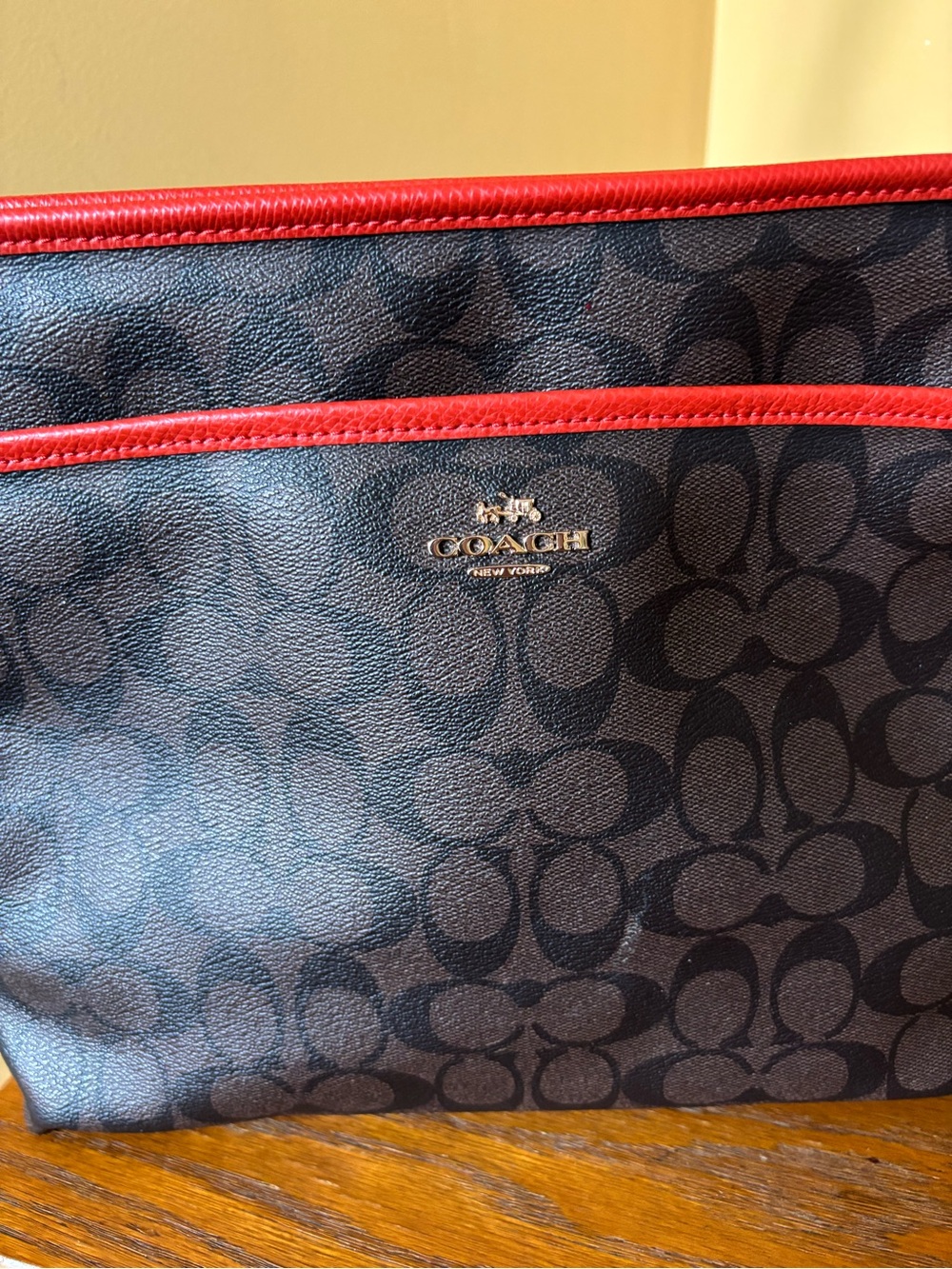 Coach Dark Brown Signature Canvas Shoulder Bag with Dark Orange Trim - Picture 7 of 16